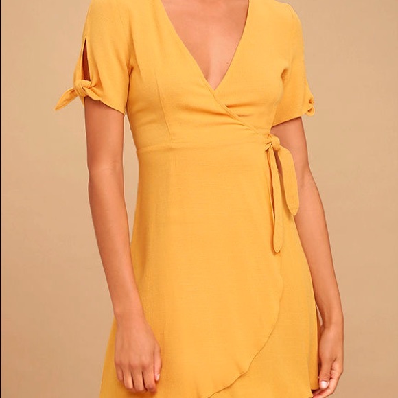 Lulu’s Flowy Golden Yellow Wrap Dress - Picture 5 of 6